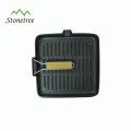 Foldable Wood Handle Cast Iron Grill Pan